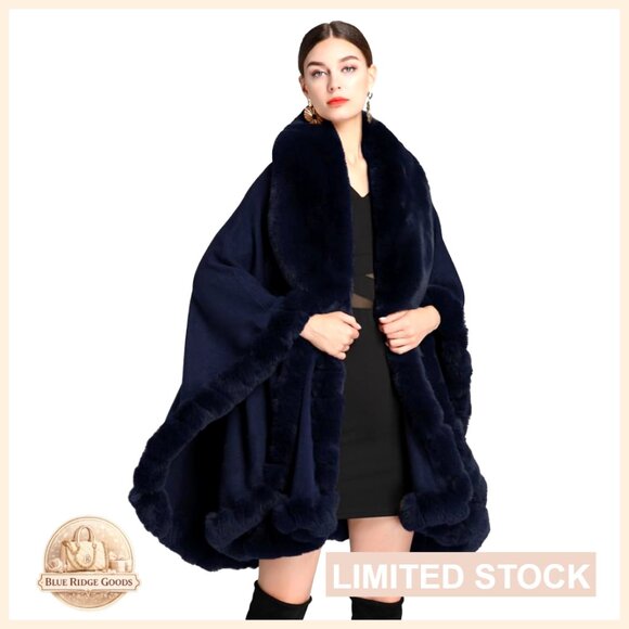 Faux Fur Collar Knitted Cardigan Shawl Elegant Wedding Party Wear Oversized